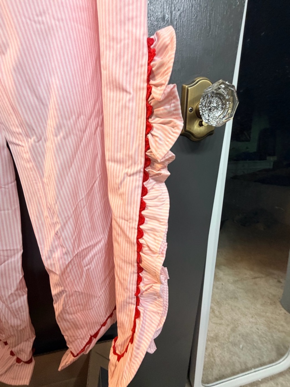 Pink Ruffle Two-Piece Pajama Set with Red Trim - Picture 2 of 4